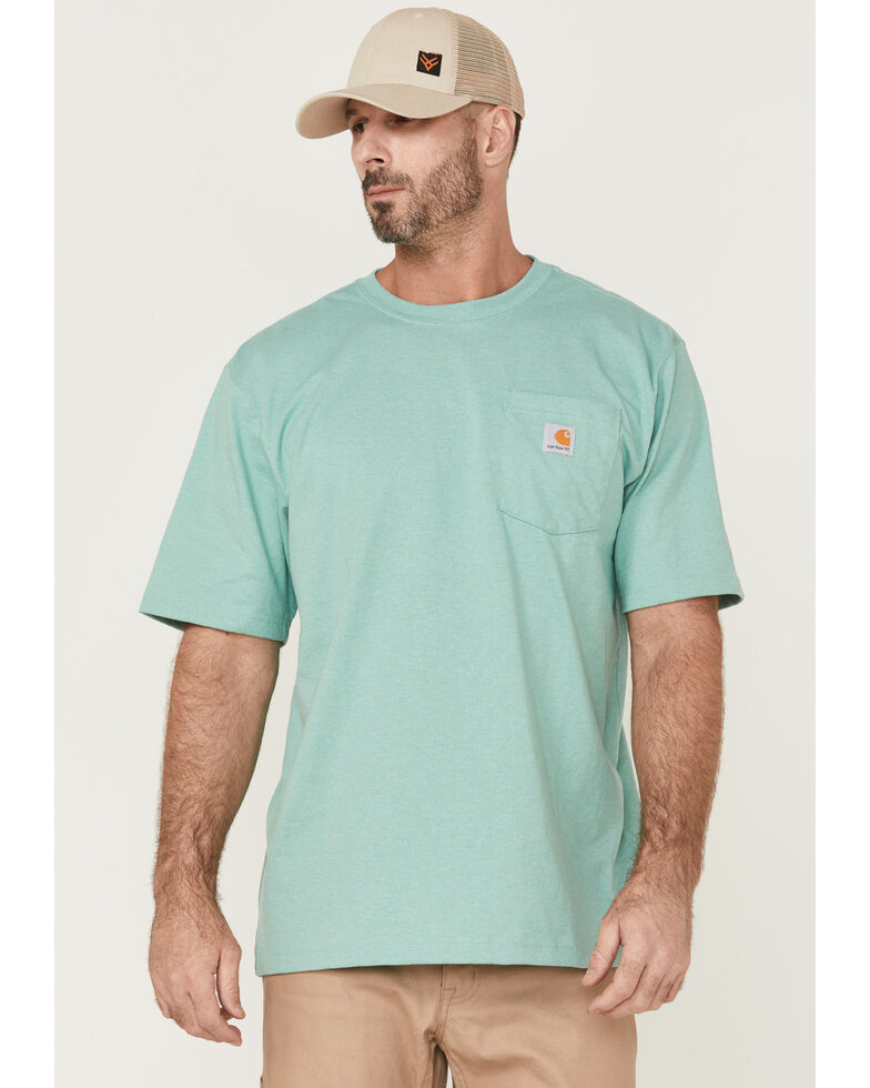 Carhartt Men's Heavyweight Short Sleeve Pocket Solid Work T-Shirt , Green, hi-res