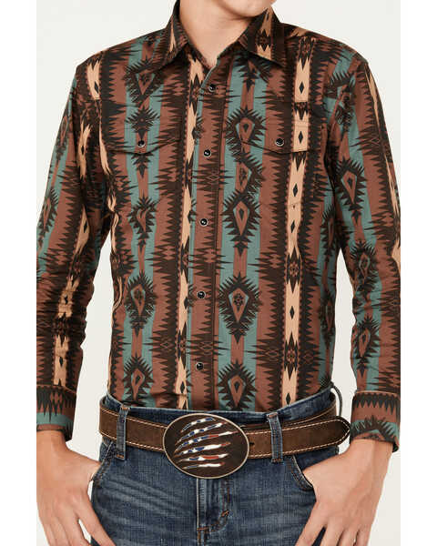 Image #2 - Wrangler Boys' Checotah Southwestern Striped Long Sleeve Snap Western Shirt, Multi, hi-res