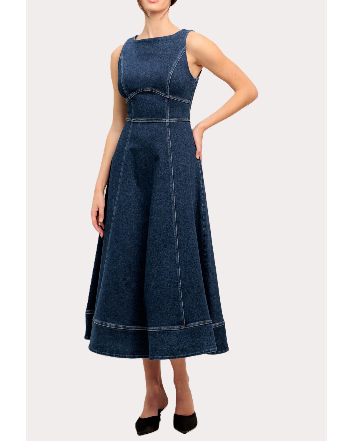 Image #1 - Flying Tomato Women's Simple Statement Denim Midi Dress, Dark Wash, hi-res