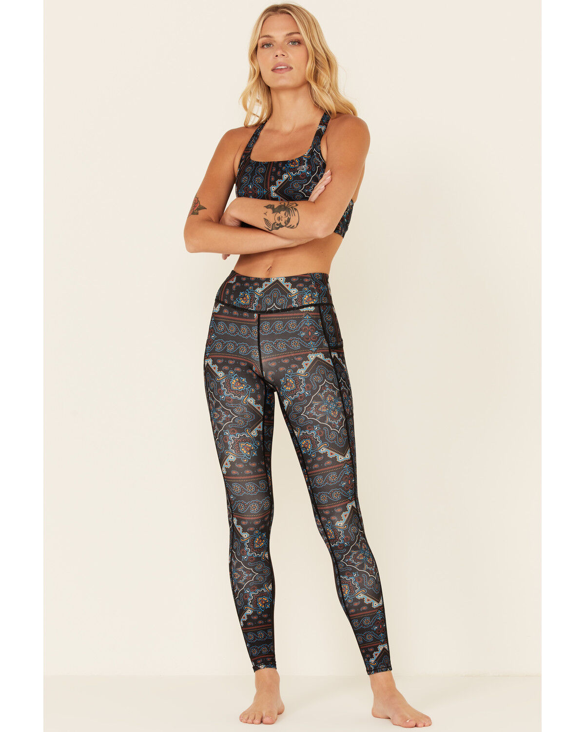 Image #2 - Shyanne Women's Paisley Print Riding Sports Bra, Navy, hi-res