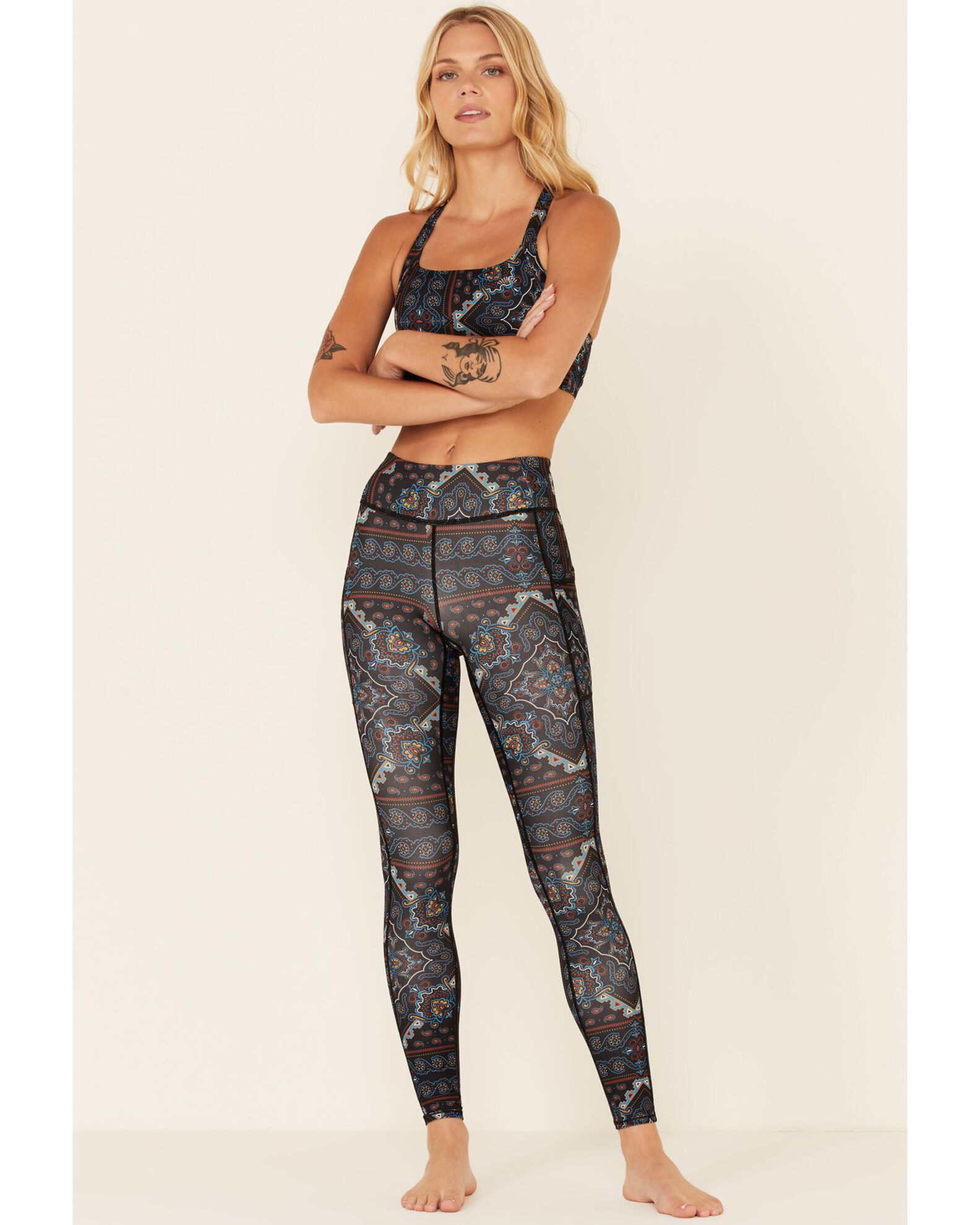 Image #2 - Shyanne Women's Paisley Print Riding Sports Bra, Navy, hi-res