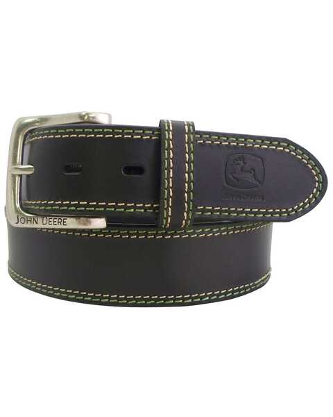 John Deere Brown Buffalo Leather Belt, Black, hi-res