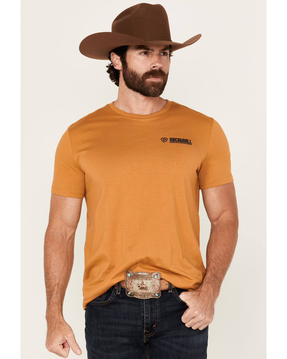 Image #1 - Rock & Roll Denim Men's Dale Skull Short Sleeve Graphic T-Shirt, Mustard, hi-res
