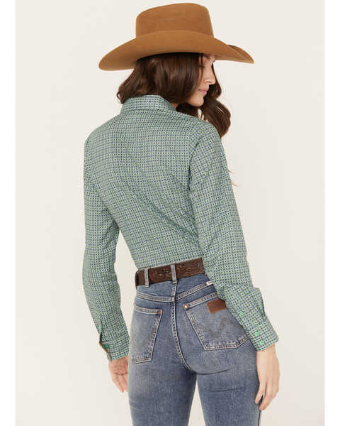 Image #4 - Cinch Women's Geo Print Long Sleeve Button Down Western Shirt, Green, hi-res
