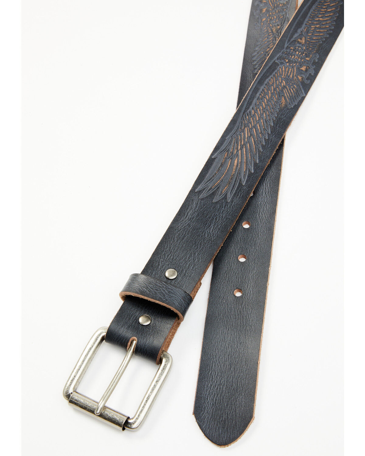Image #2 - Brothers and Sons Men's Tooled Flying Eagle Belt, Black, hi-res