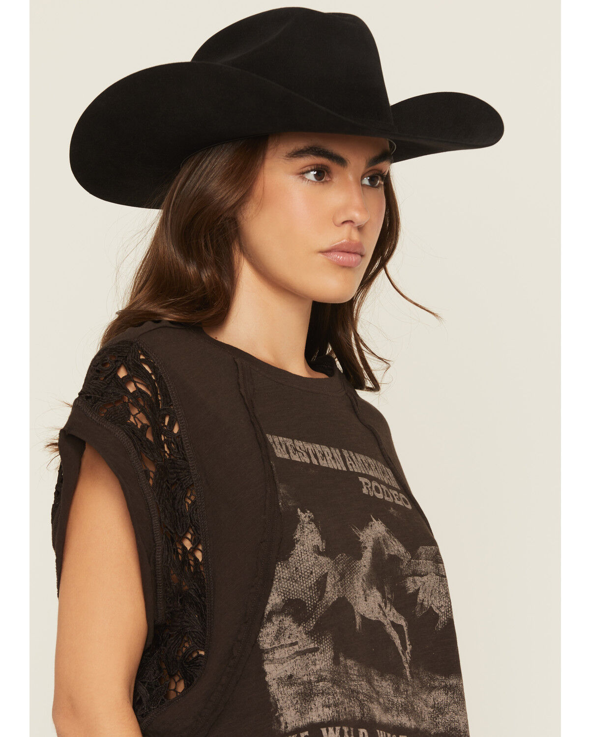 Image #2 - Originality Women's American Rodeo Lace Short Sleeve Graphic Tee, Brown, hi-res