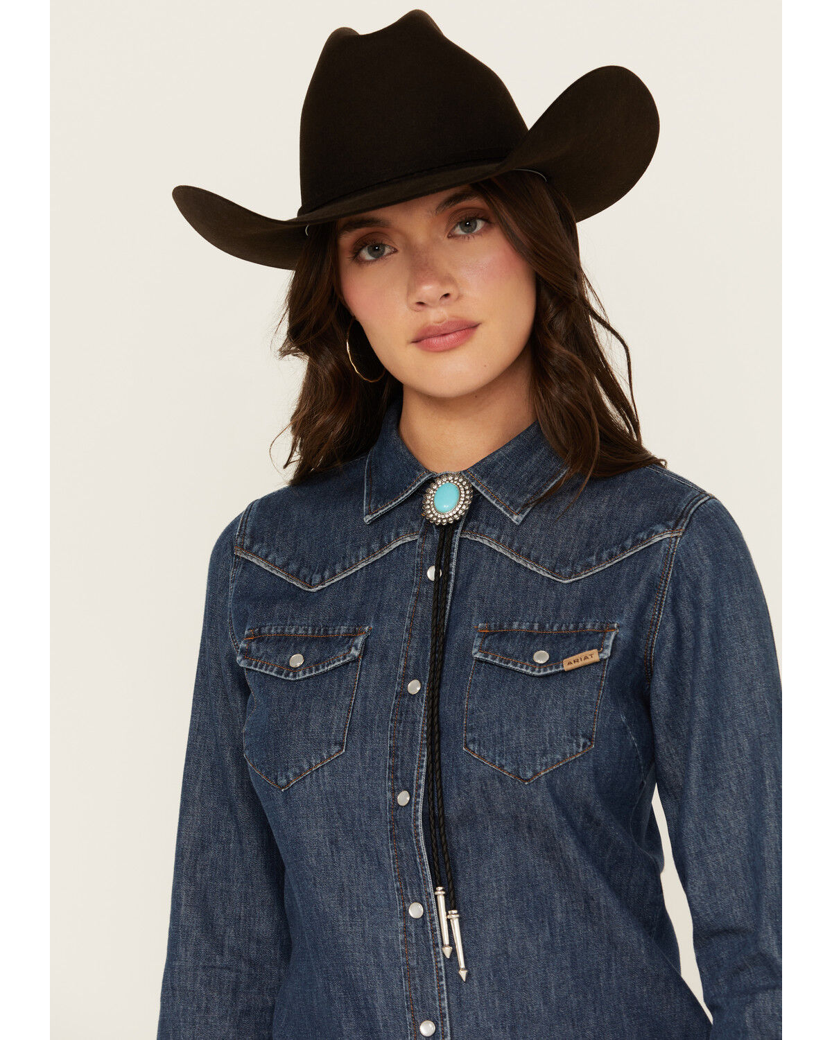 Image #1 - Shyanne Women's Rhinestone Concho Bolo Tie, Silver, hi-res