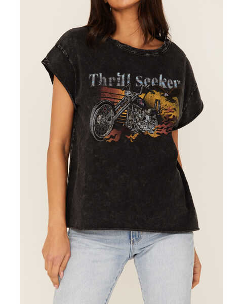 Image #3 - Cleo + Wolf Women's Thrill Seeker Moto Graphic Relaxed Tee, Black, hi-res