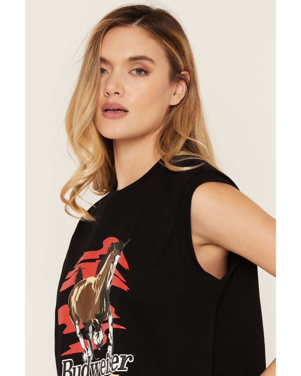 Image #2 - Budweiser Women's Clydesdale Print Sleeveless Graphic Tank Top, Black, hi-res