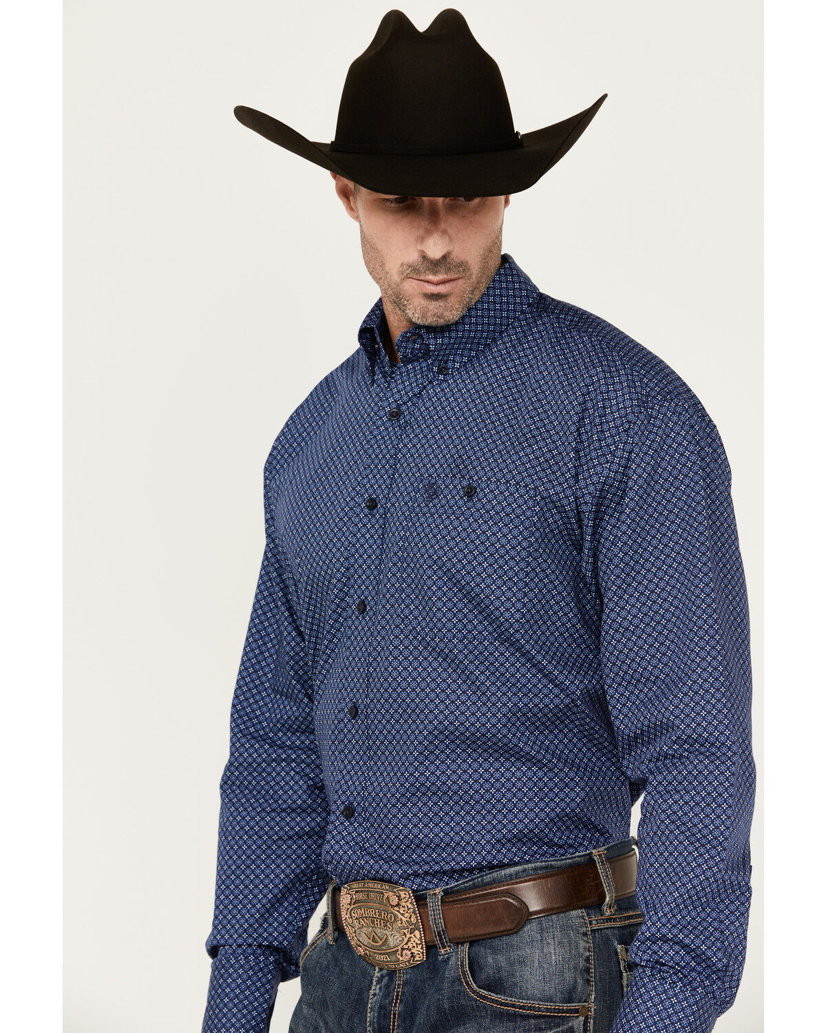 Image #2 - George Strait by Wrangler Men's Geo Print Long Sleeve Button-Down Western Shirt - Big, Dark Blue, hi-res