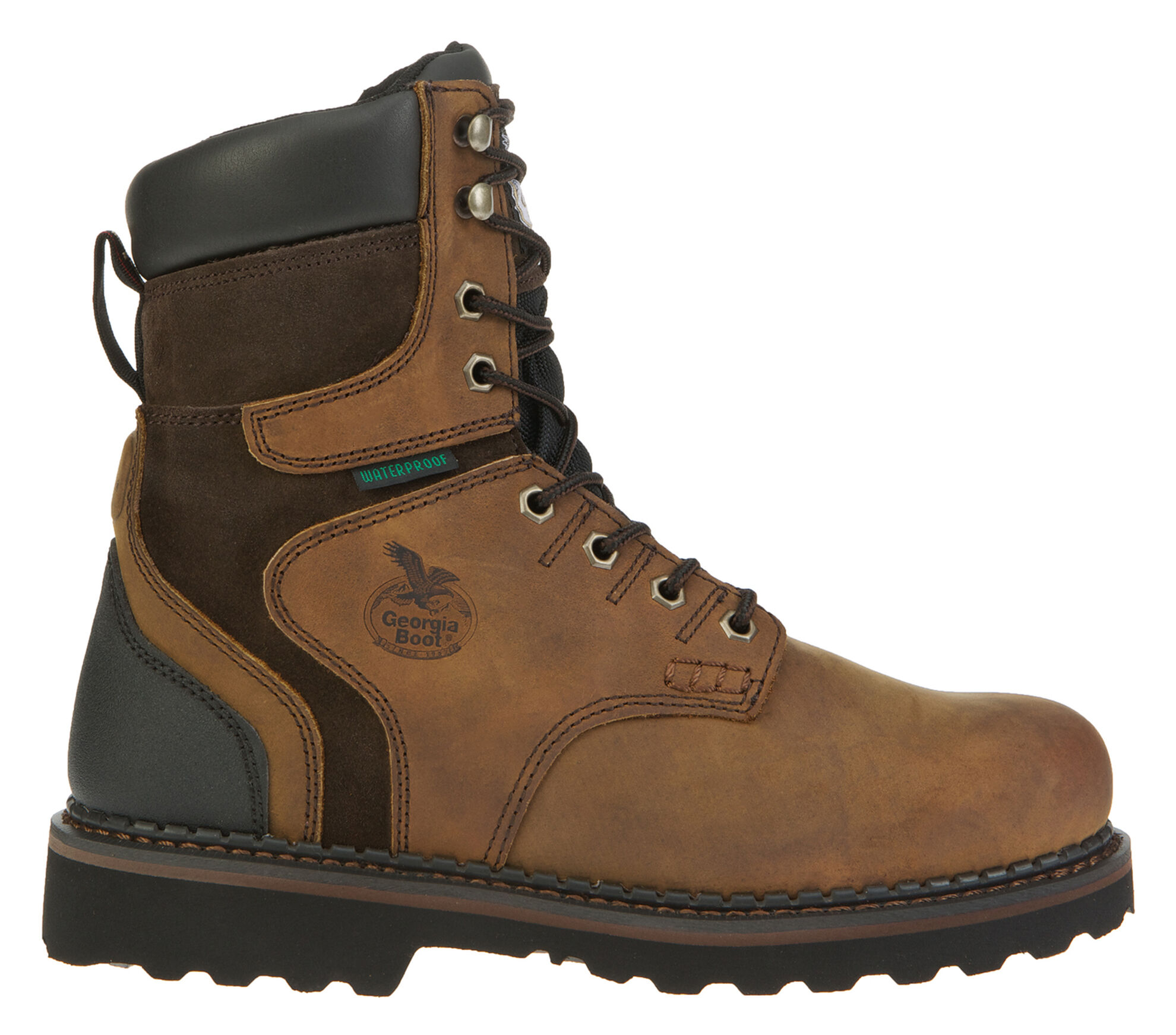 Image #2 - Georgia Boot Men's Brookville Waterproof 8" Work Boots - Round Toe, Dark Brown, hi-res