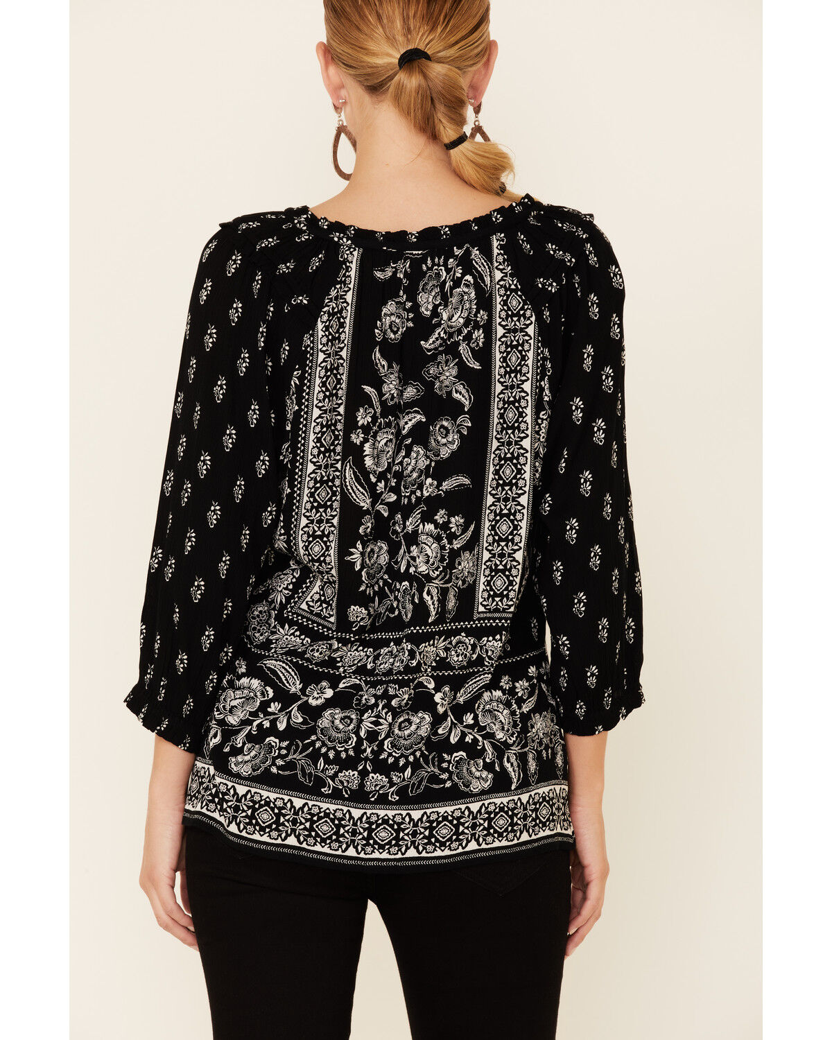 Image #4 - Bila Women's Delaney Two-Tone Print 3/4 Sleeve Peasant Top, Black, hi-res