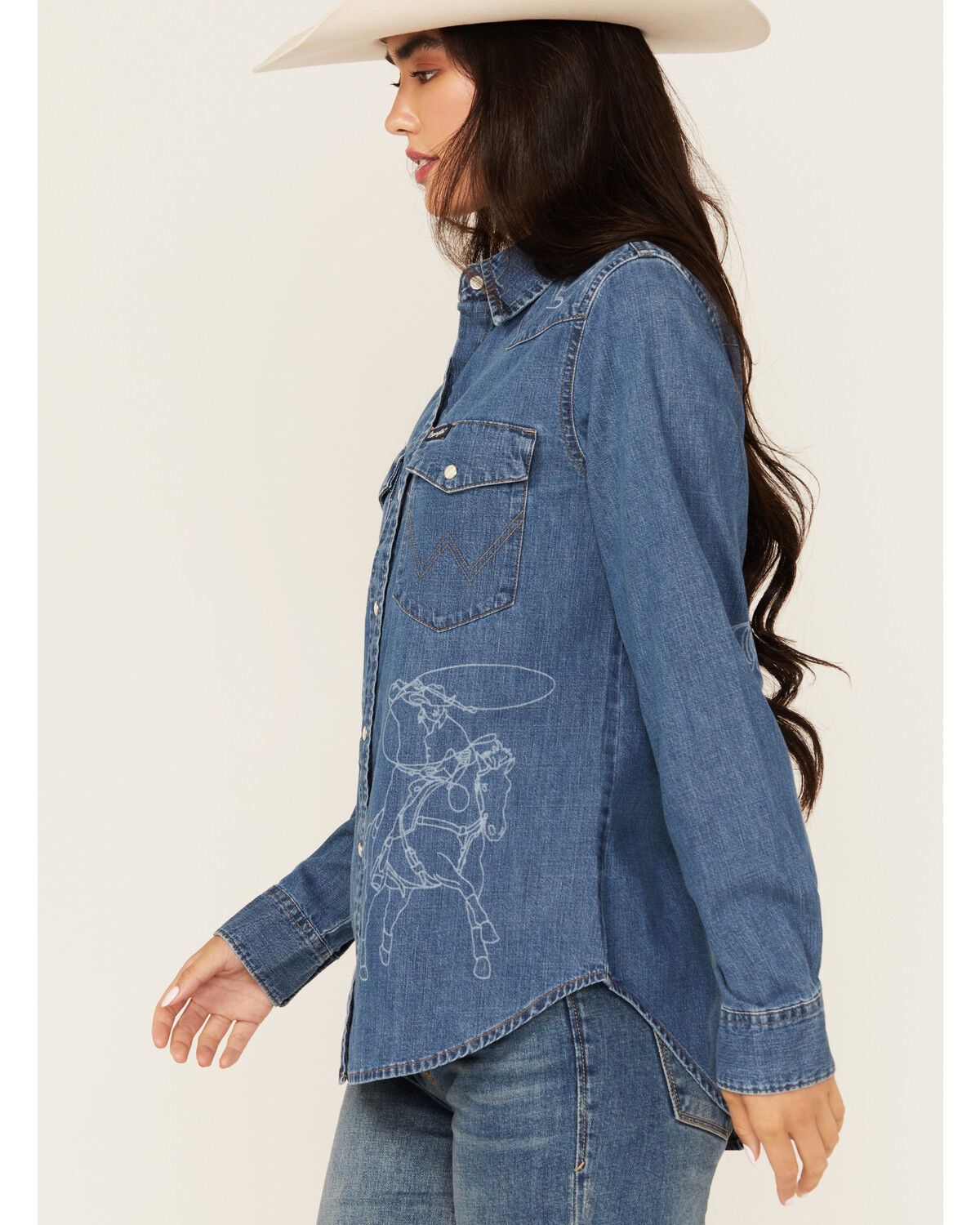 Image #2 - Wrangler Retro Women's Cowboy Long Sleeve Snap Denim Western Shirt, Blue, hi-res