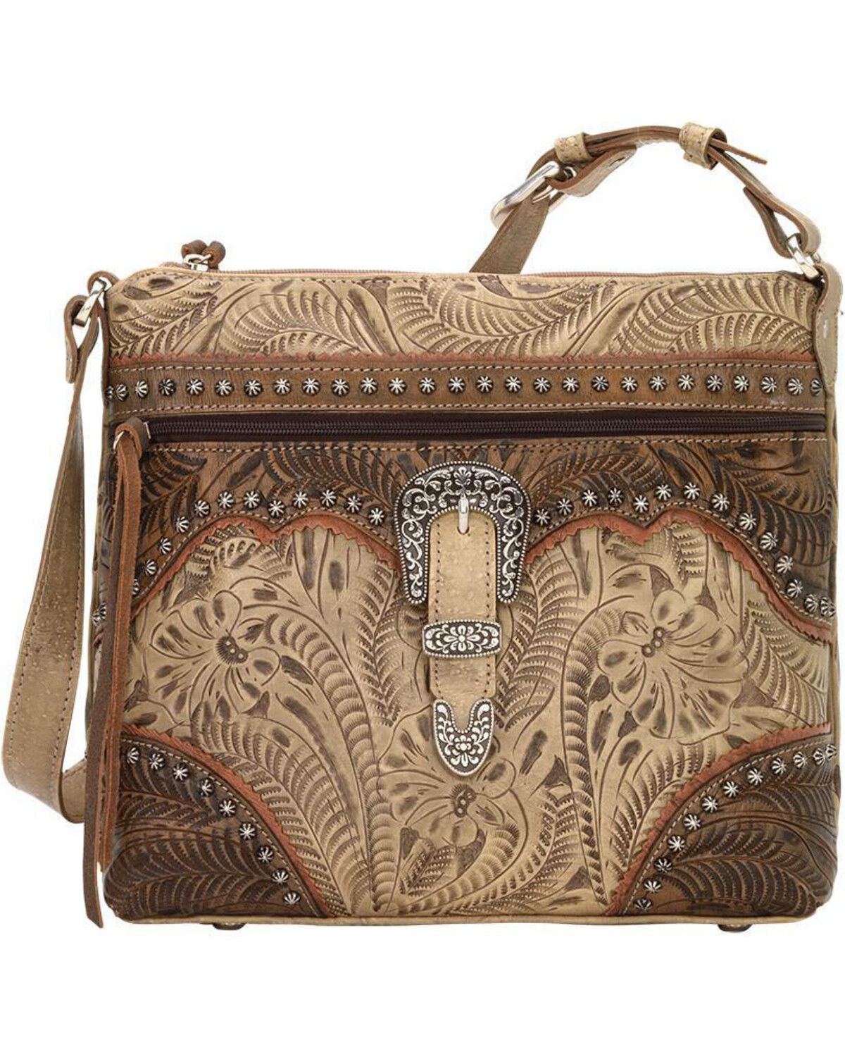 Image #1 - American West Women's Saddle Ridge Zip Top Shoulder Bag, Sand, hi-res