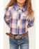Image #3 - Ely Walker Girls' Plaid Print Long Sleeve Pearl Snap Western Shirt , Burgundy, hi-res