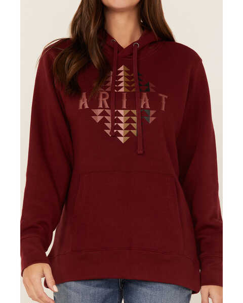 Ariat Women's R.E.A.L. Southwestern Beartooth Logo Graphic Hoodie, Red, hi-res