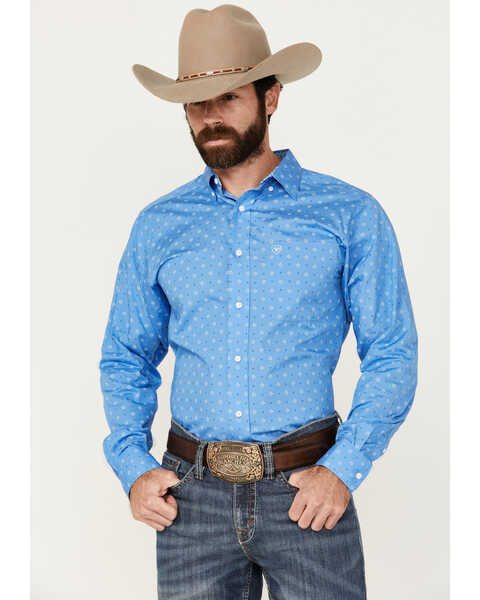 Image #1 - Ariat Men's Wrinkle Free Russel Geo Print Long Sleeve Button-Down Western Shirt , Blue, hi-res