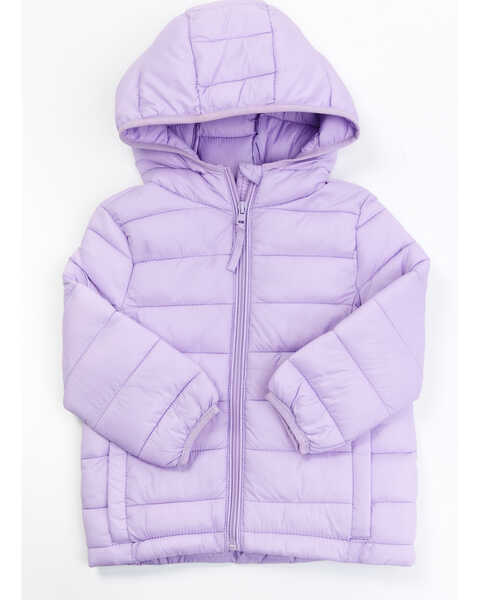 Image #1 - Urban Republic Youth Girls' Quilted Packable Puffer Hooded Jacket, Purple, hi-res