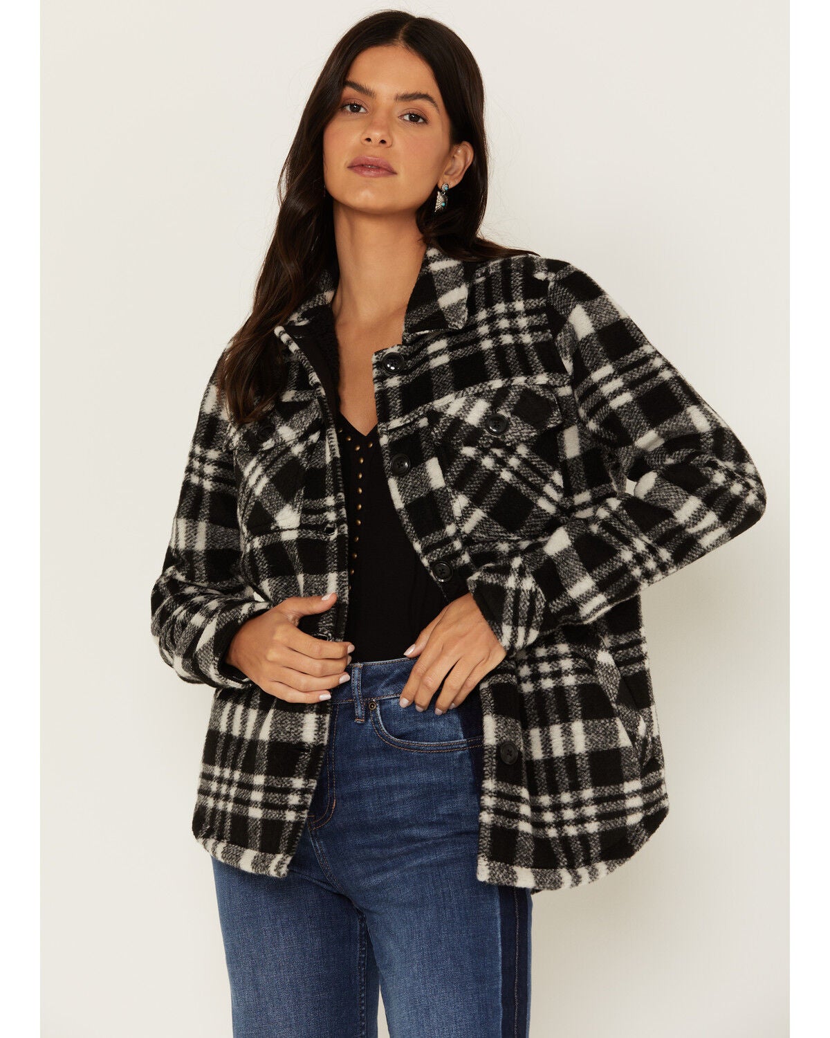 Idyllwind Women's Plaid Print Viola Fleece Shirt, Black, hi-res