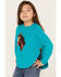 Image #2 - Cotton & Rye Girls' Horse Graphic Sweater, Turquoise, hi-res