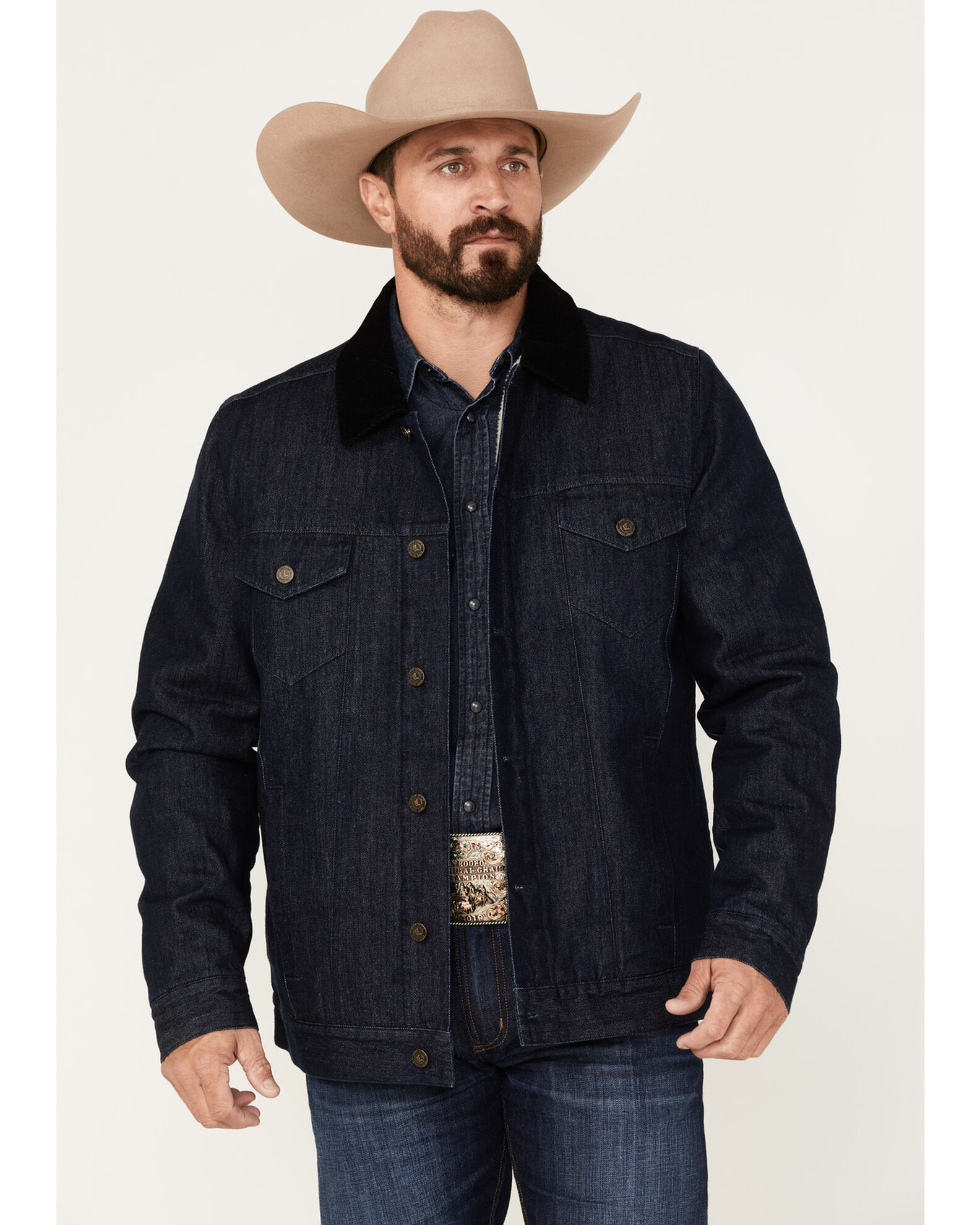Cody James Men s Grand Teton Dark Wash Sherpa Cord Collar Denim Jacket Sheplers