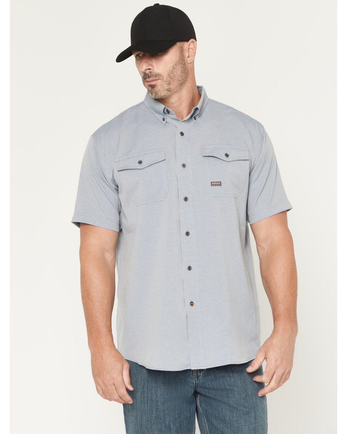 Ariat Men's Rebar Made Tough VentTEK Short Sleeve Button-Down Stretch Work Shirt, Blue, hi-res