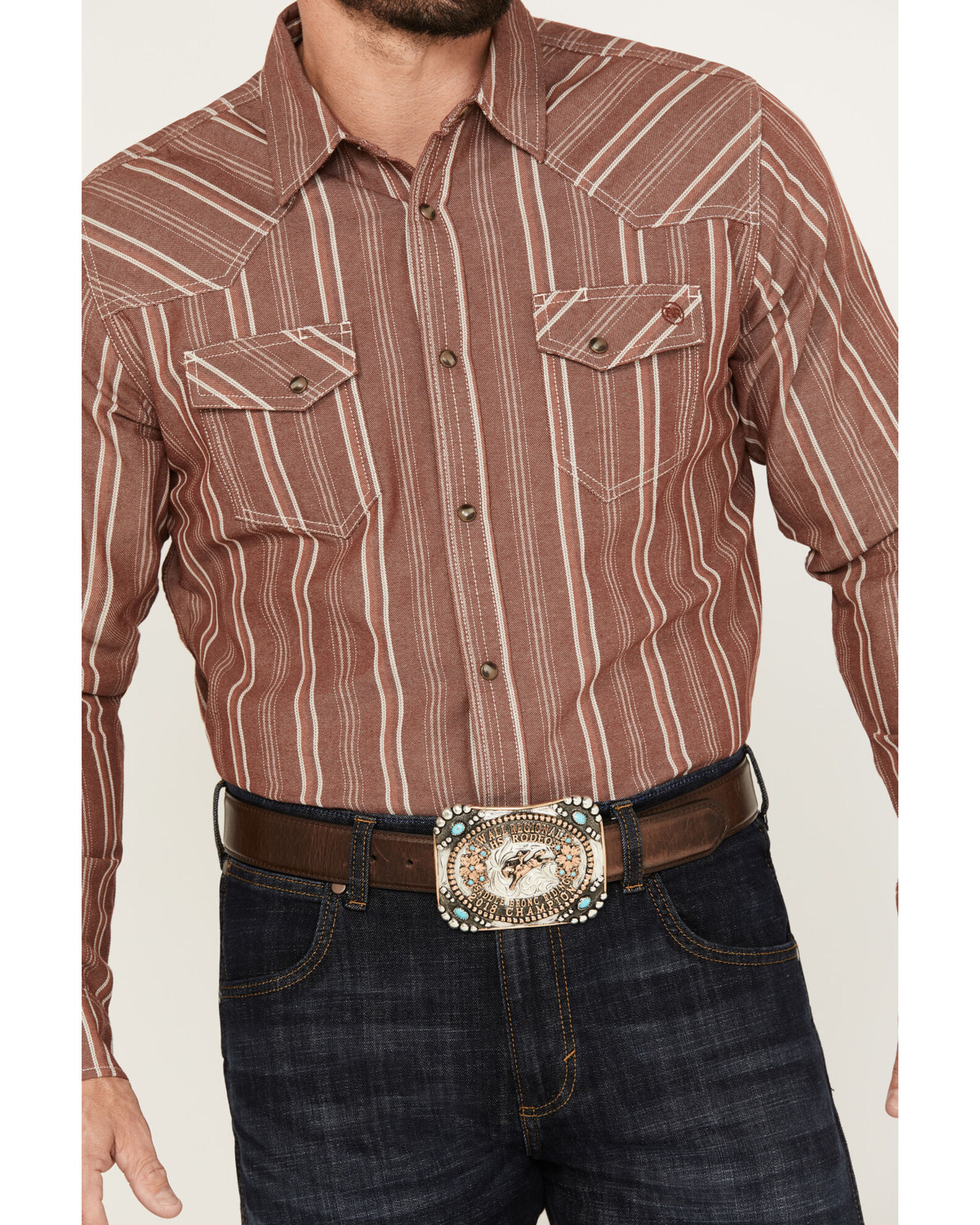 Image #3 - Blue Ranchwear Men's Twill Long Sleeve Work Snap Shirt, Fired Brick, hi-res