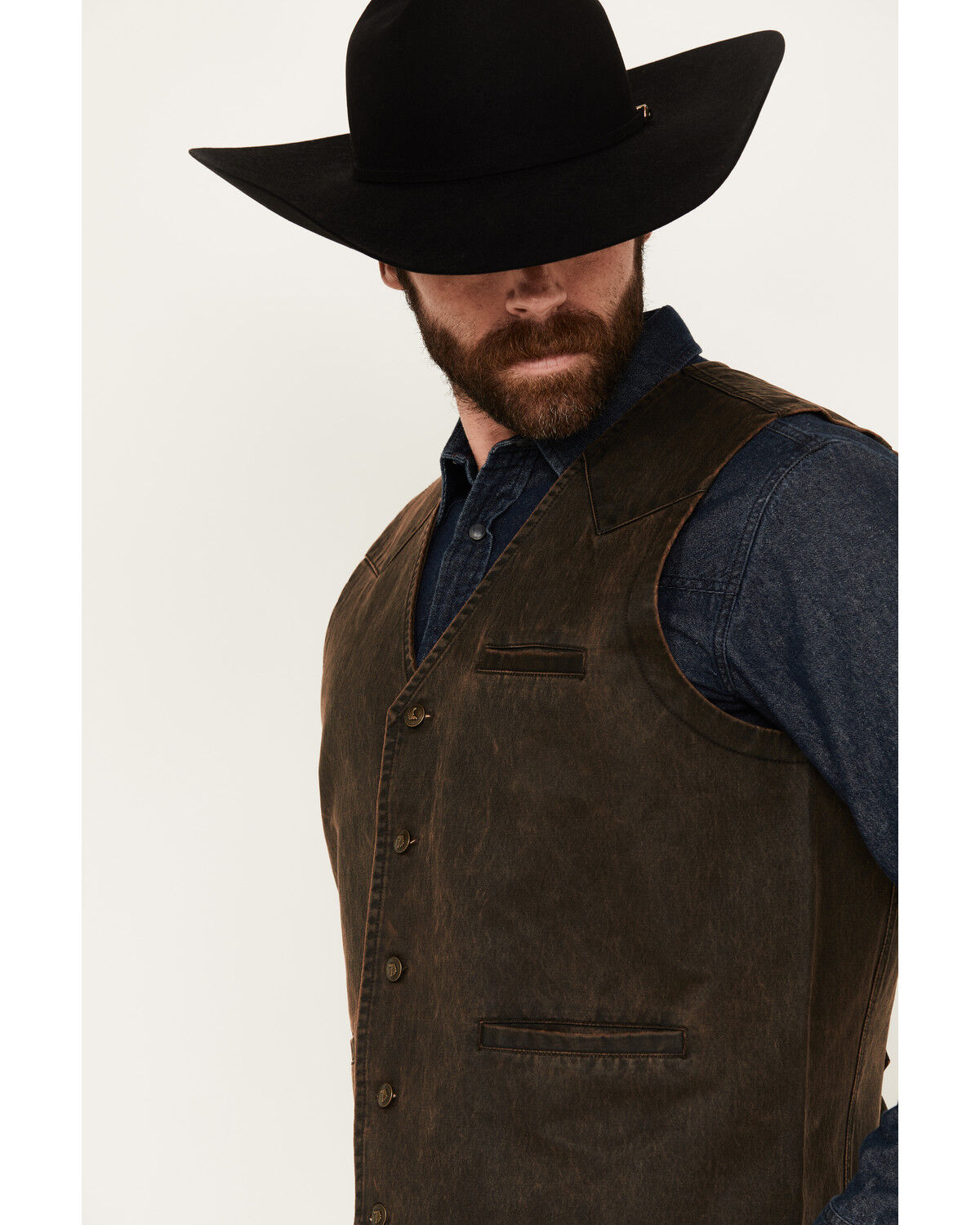 Image #2 - Cody James Men's Pancho Villa Oilskin Button-Front Western Vest, Brown, hi-res