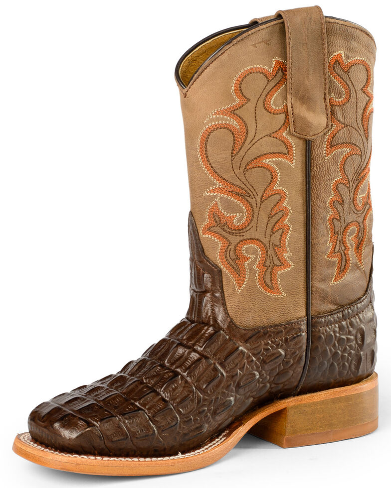 Anderson Bean Boys' Nile Croc Print Western Boots - Square Toe, Chocolate, hi-res