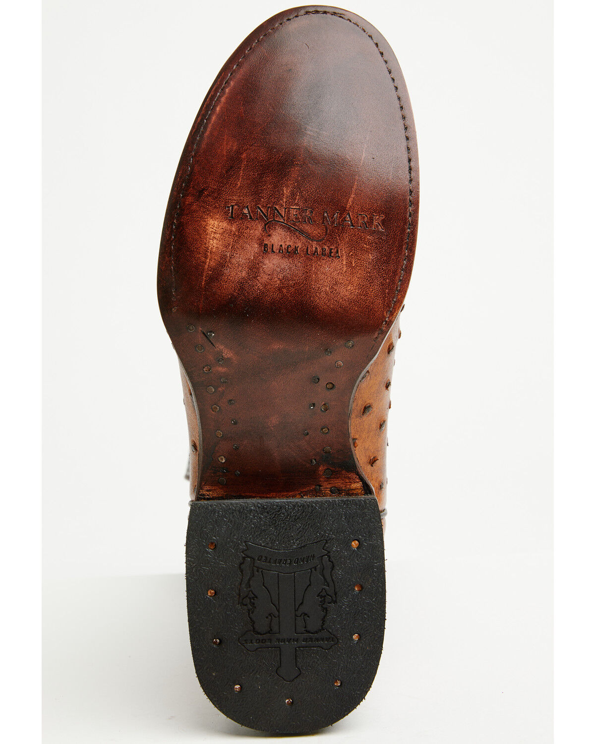 Image #7 - Tanner Mark Men's Ostrich Print Western Boots - Broad Square Toe, Cognac, hi-res