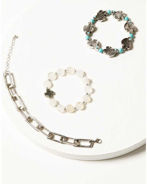 Shyanne Women's Cactus Turquoise Beaded Bracelets - 3-set, Silver, hi-res