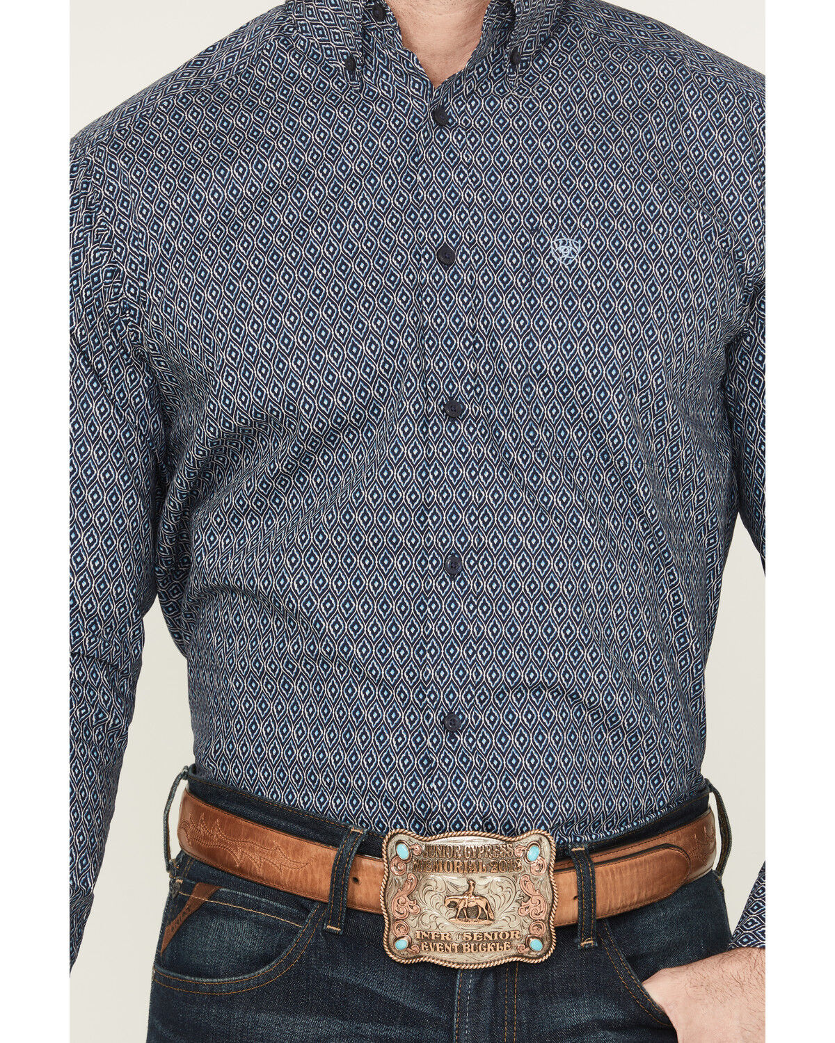 Image #3 - Ariat Men's Colson Geo Print Long Sleeve Button-Down Western Shirt, Navy, hi-res