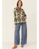Saints & Hearts Women's Plaid Print Long Sleeve Shacket, Green, hi-res