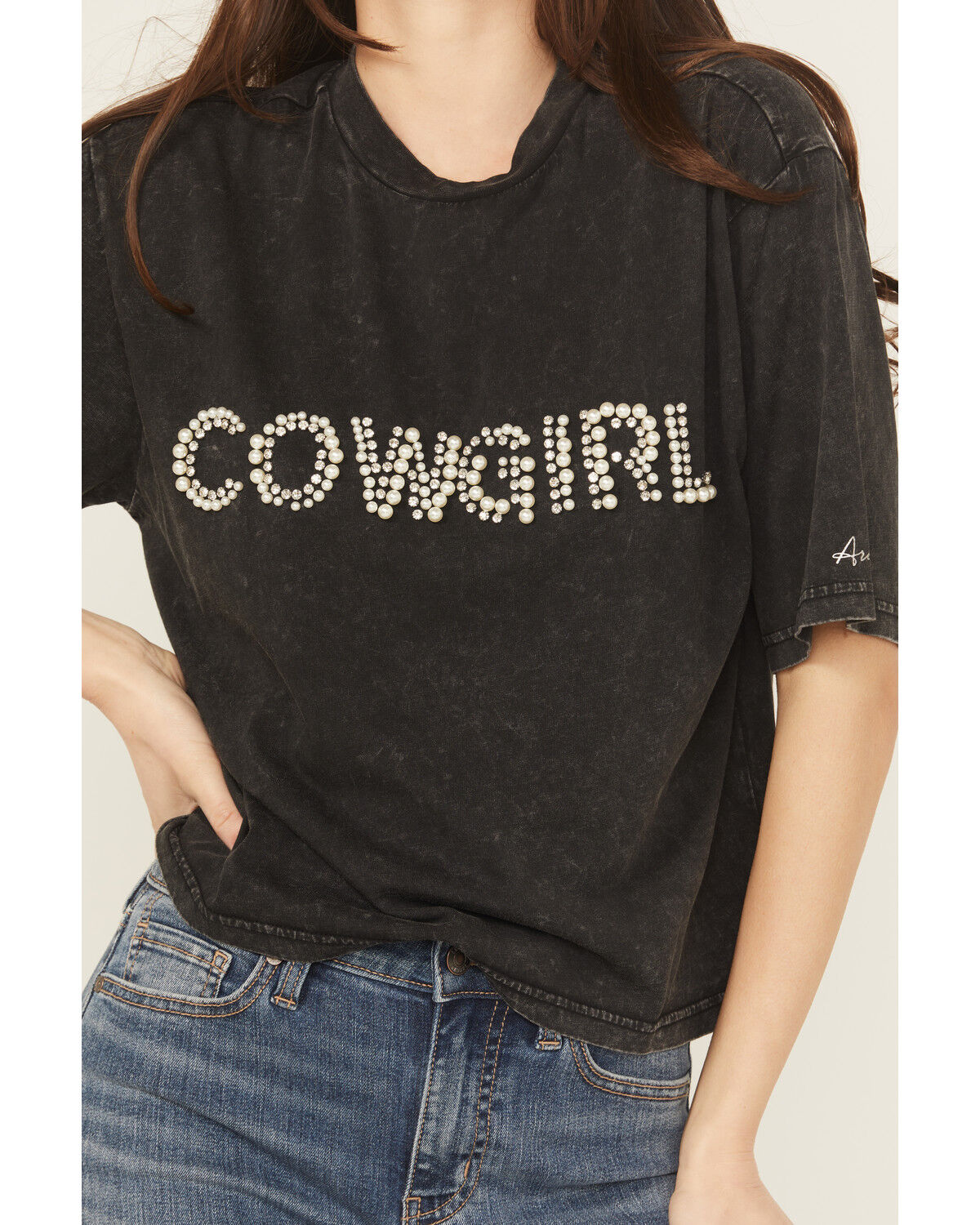 Image #3 - Ariat Women's Cowgirl Short Sleeve Embellished Tee, Black, hi-res