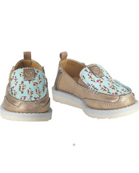 Image #1 - Ariat Toddler-Girls' Crusier Piper Cactus Print Slip-On Casual Shoes - Moc Toe, Turquoise, hi-res