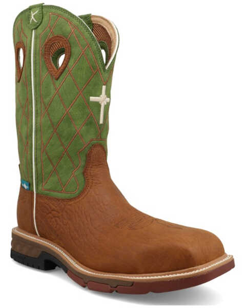 Image #1 - Twisted X Men's 12" Western Work Boots - Composite Toe, Green, hi-res