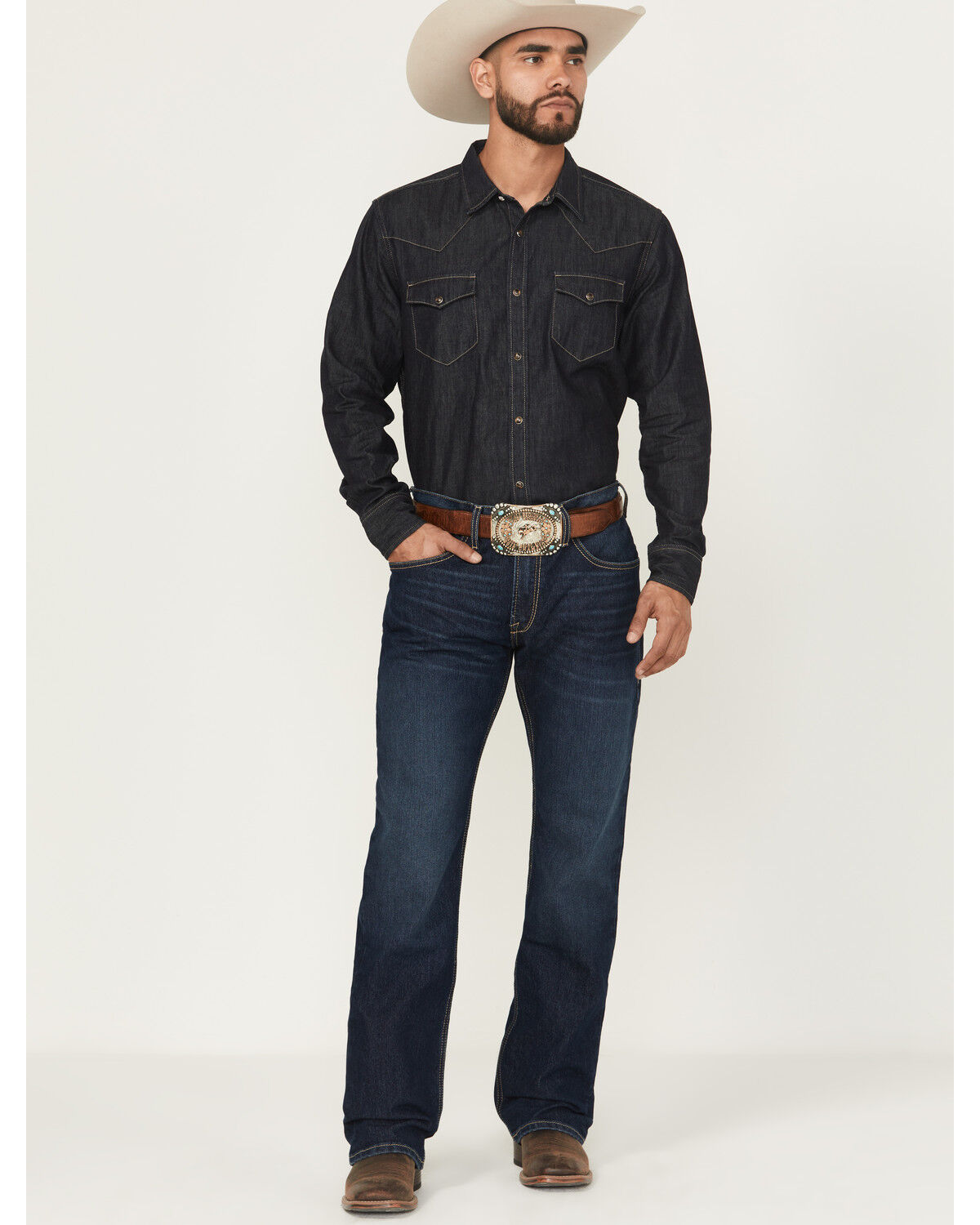 Image #1 - Ariat Men's Dark Wash Hampton Relaxed Bootcut Stretch Denim Jeans - Big, Dark Wash, hi-res