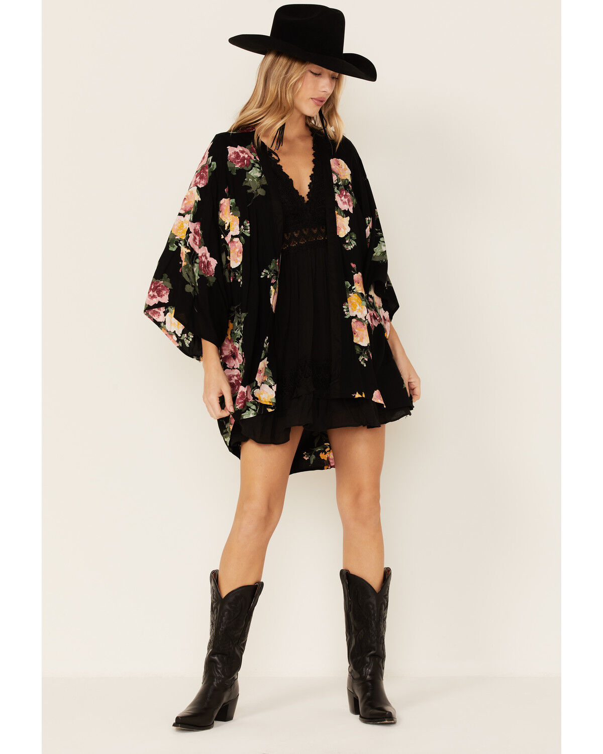 Image #4 - Band of Gypsies Women's Black Floral Kimono, , hi-res
