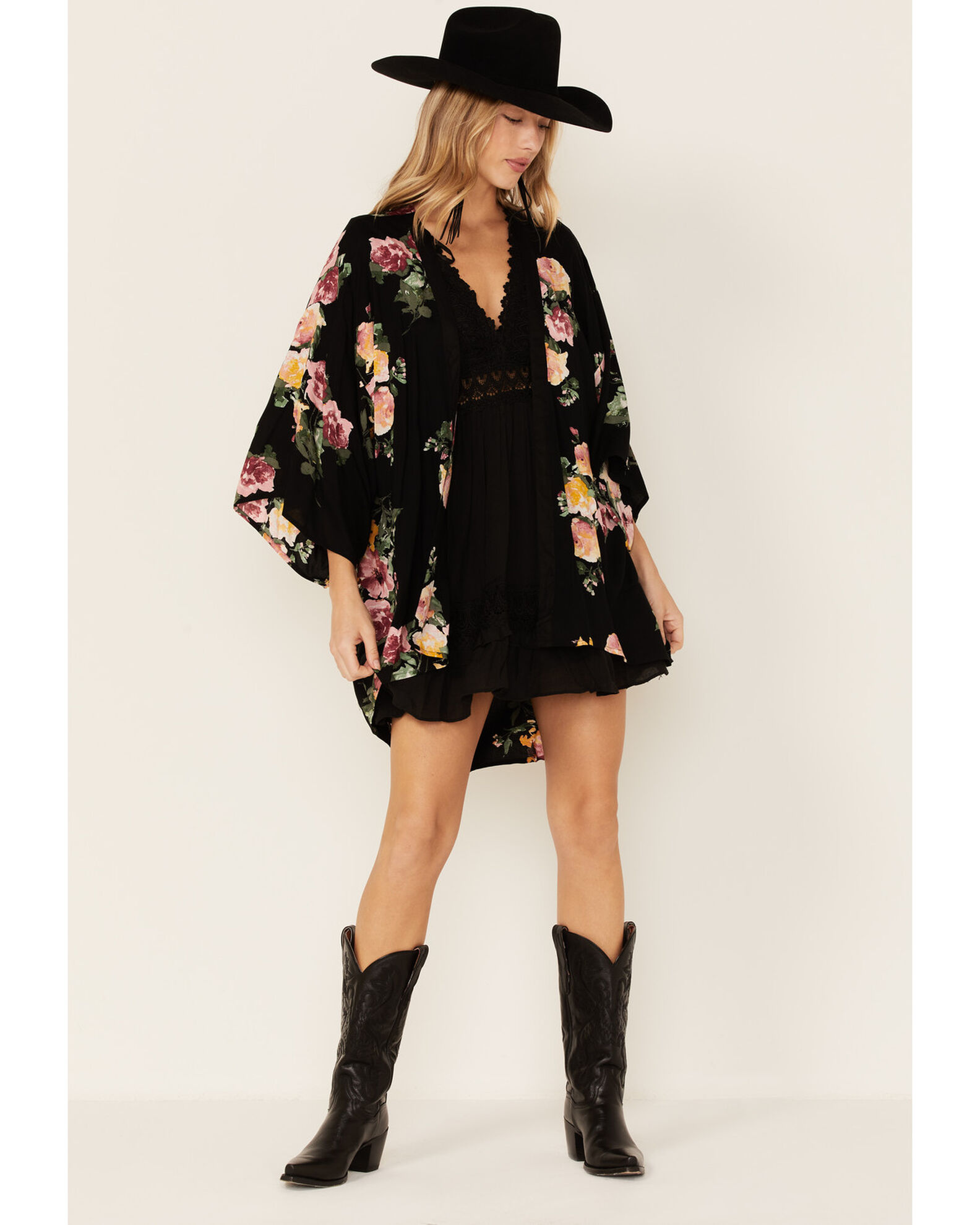 Band of gypsies black floral dress best sale