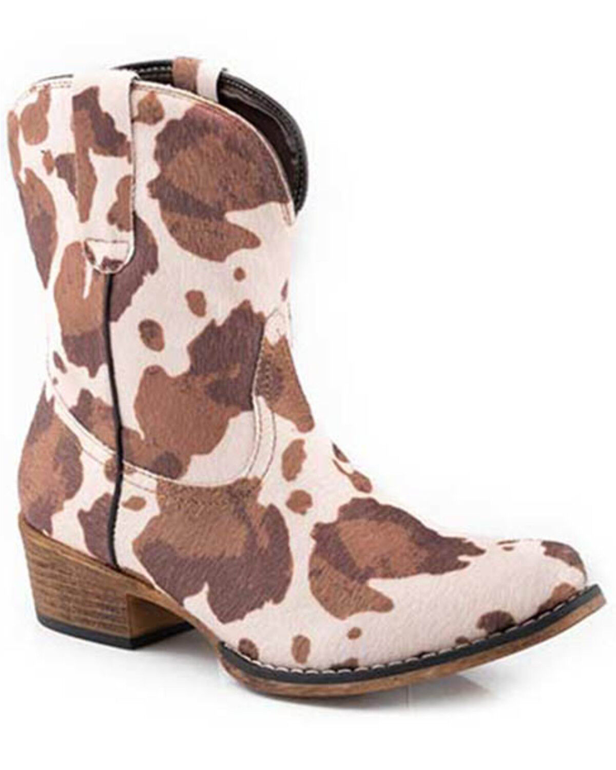 Image #1 - Roper Women's Emma Cow Print Western Boots - Snip Toe, Brown, hi-res