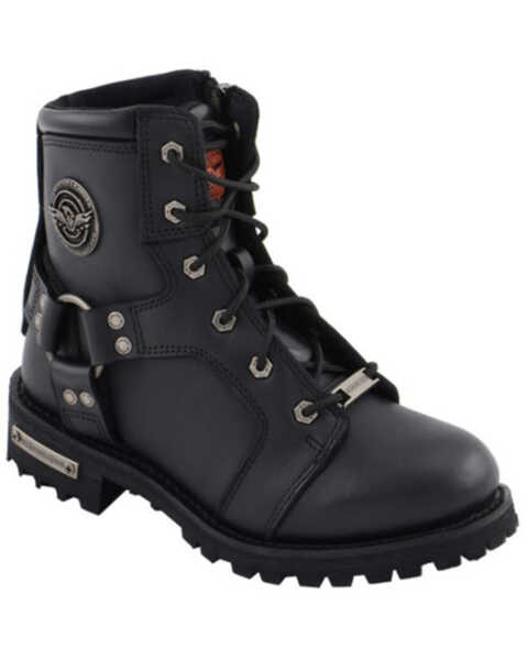 Image #1 - Milwaukee Leather Women's Harness Moto Boots - Soft Toe, Black, hi-res