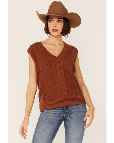 Image #1 - Callahan Women's Crème Cable Pullover Chelle Vest, Brown, hi-res