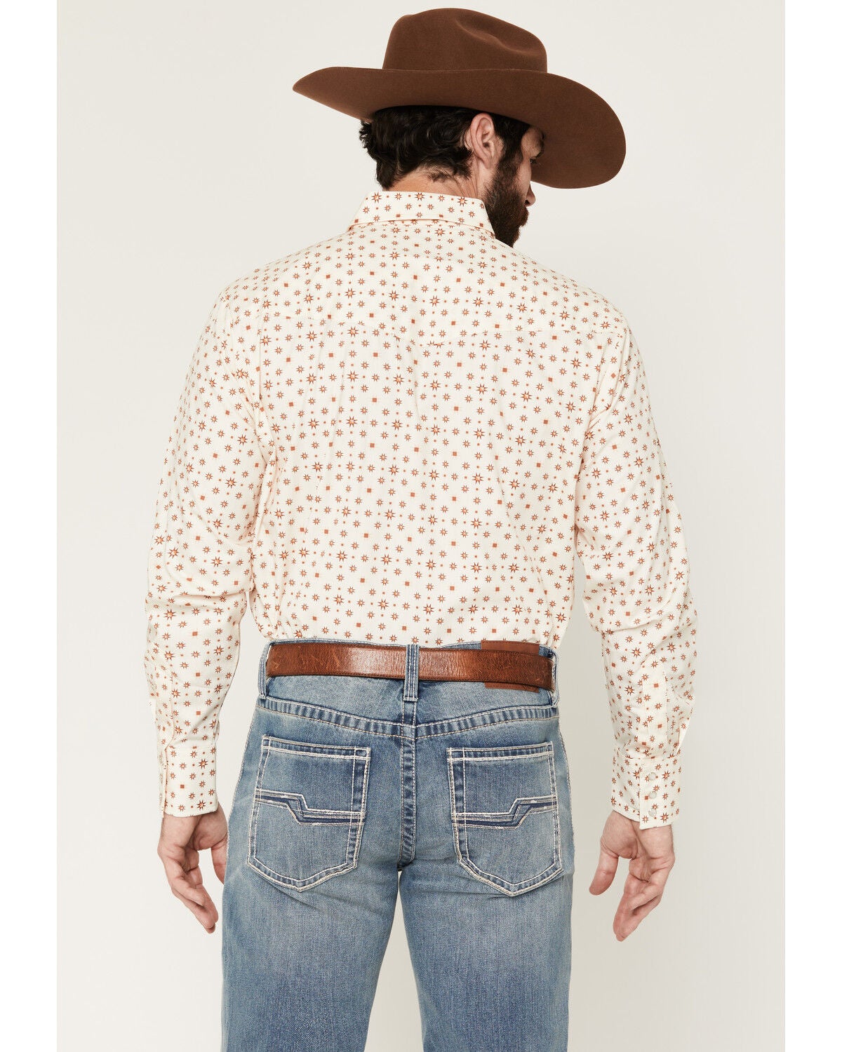 Image #4 - Ely Walker Men's Star Print Long Sleeve Snap Western Shirt, Cream, hi-res