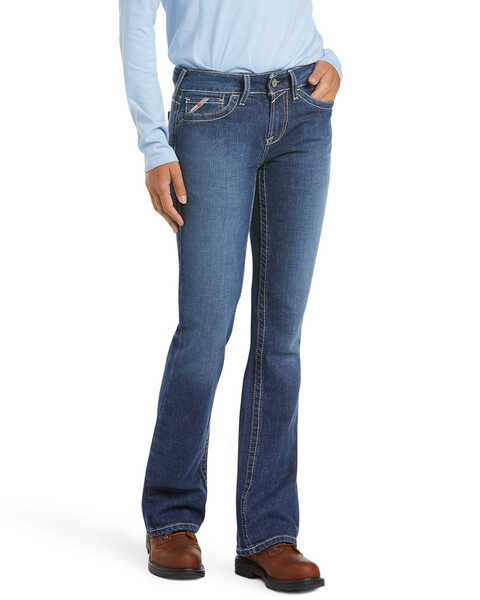 Image #2 - Ariat Women's FR Bootcut Stretch Work Jeans, Denim, hi-res