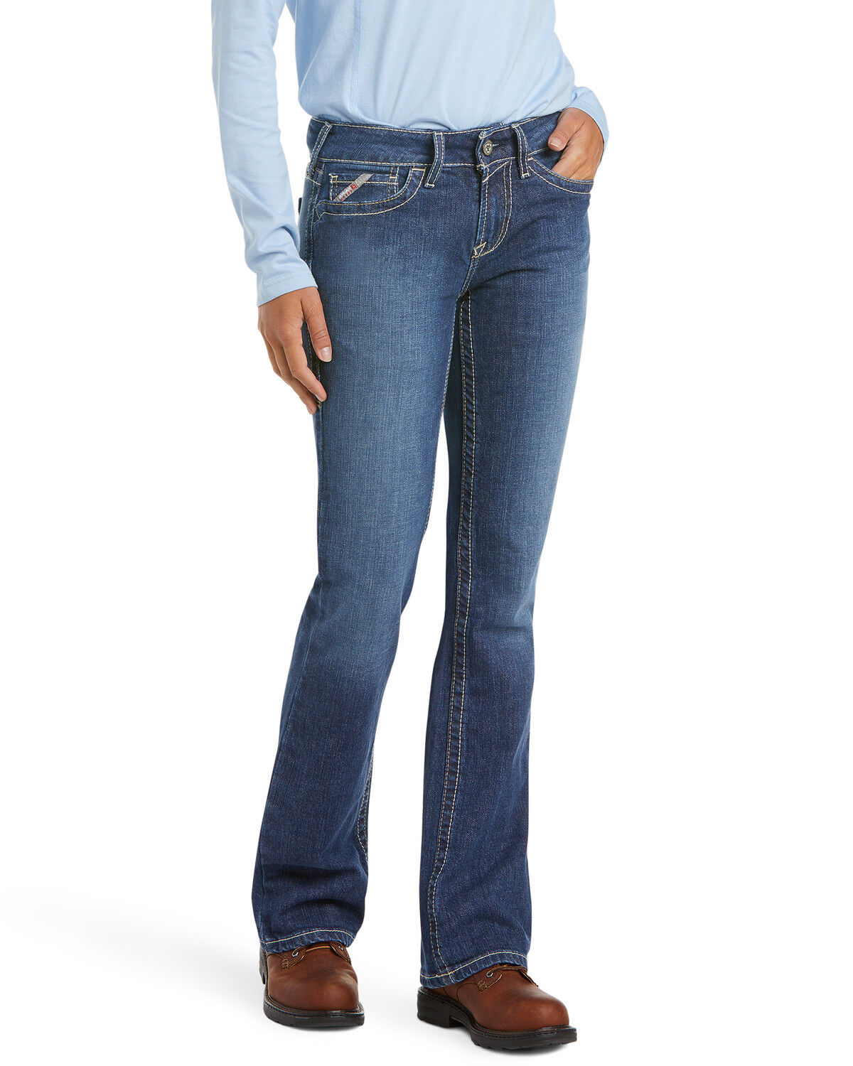 Image #1 - Ariat Women's FR Bootcut Stretch Work Jeans, Denim, hi-res