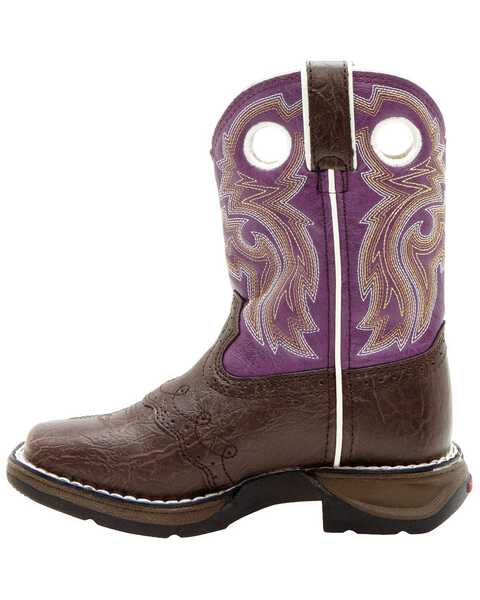 Durango Youth Girls' Purple Cowgirl Boots - Square Toe, Dark Brown, hi-res