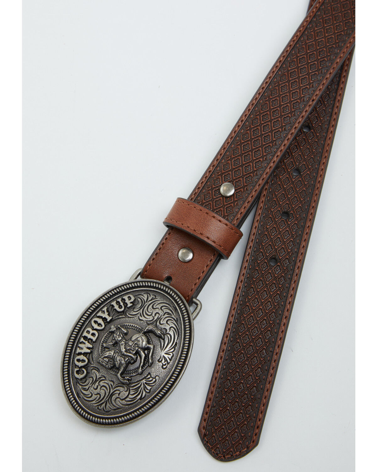 Image #2 - Cody James Boys' Basket Weave Cowboy Up Buckle Belt, Brown, hi-res