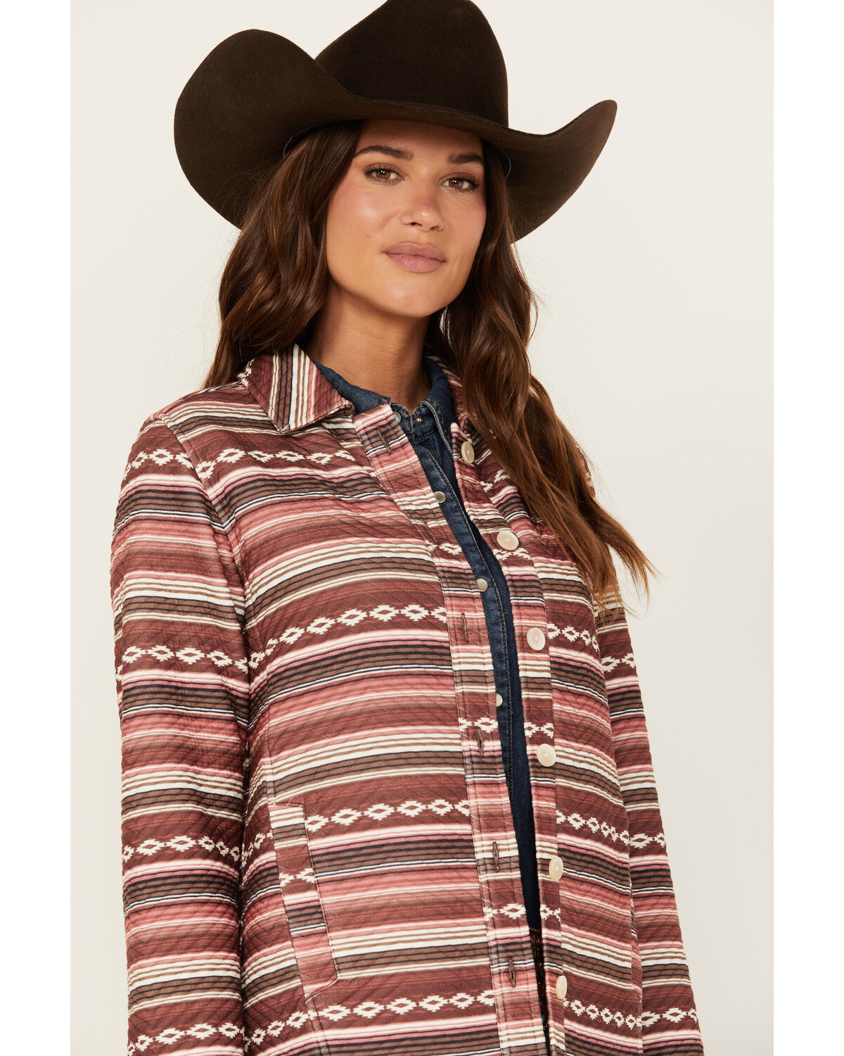 Image #2 - Shyanne Women's Southwestern Print Zig Zag Quilted Shacket, Dark Red, hi-res