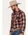Image #2 - Ely Walker Men's Plaid Print Long Sleeve Snap Western Shirt, Red, hi-res