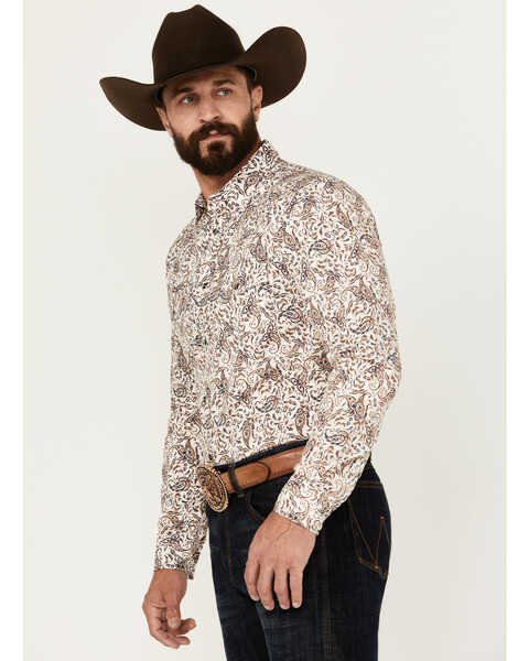 Image #2 - Gibson Trading Co Men's Punk Paisley Print Long Sleeve Snap Western Shirt, White, hi-res